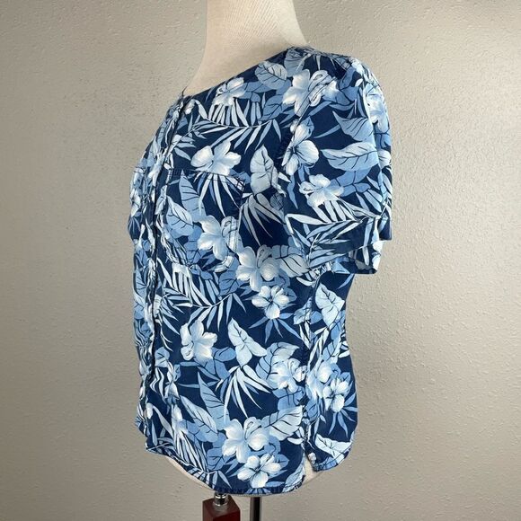 Liz Claiborne Cropped Floral Tencel Button Down Top Size M - Picture 3 of 6